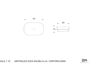 EMPORIA Umywalka EGIA 60 nablatowa lub częściowo wpuszczana w blat, 60x38x14 cm